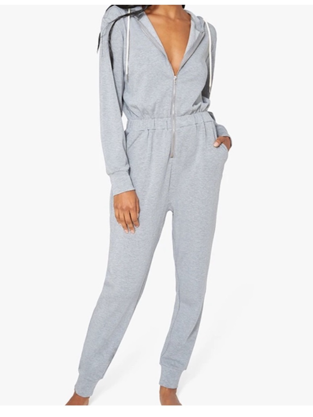 WeWoreWhat Gray Hooded Zip-Front One-Piece Jumpsuit Women’s XS